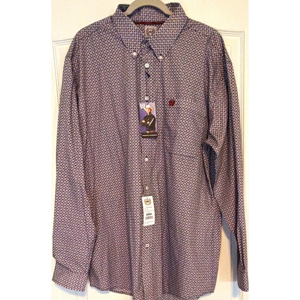 Cinch Mens XL Geometric Blue/Red/White Cotton Button Down Shirt Western Wear NWT